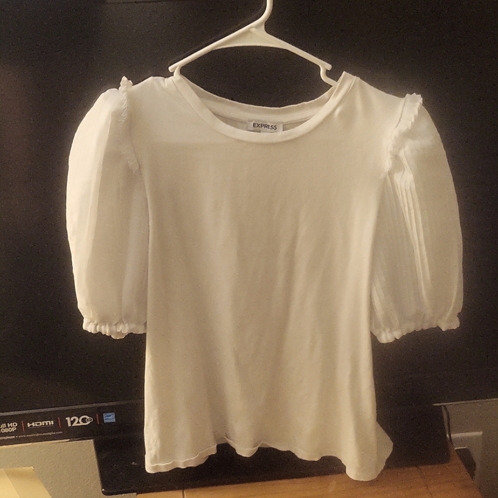 White Puffed Sleeve T-Shirt by Express